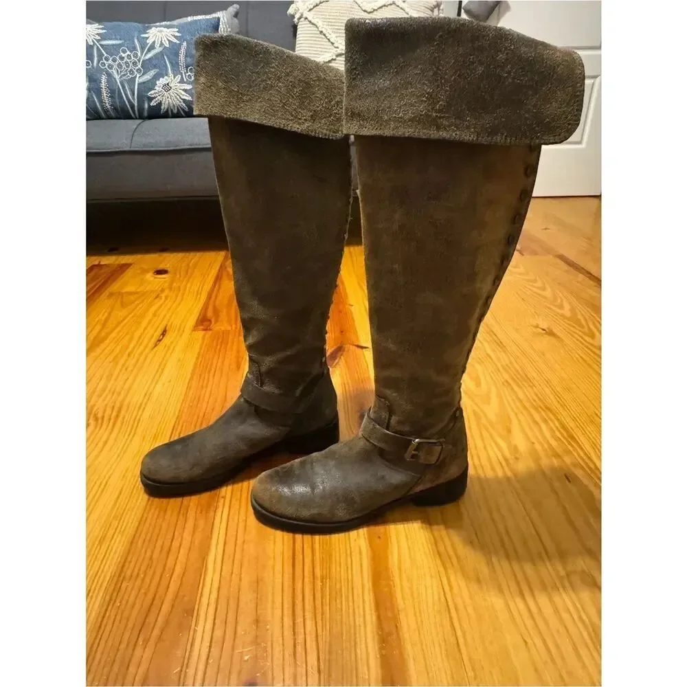 TORY BURCH Tarulli Boots Studded Riding Brown Distressed Over Knee Women’s 10M